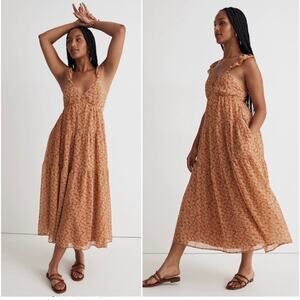NWT Madewell Floral Georgette Ruffle Sleeve Tiered Midi Dress size 4